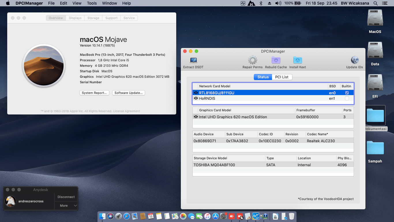 Success Hackintosh macOS Mojave 10.14.1 Build 18B75 at Lenovo Ideapad 330-14IKB